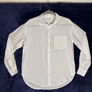 Roller Rabbit Womens XXS White Linen Button Long Sleeve Blouse Top Cover Up